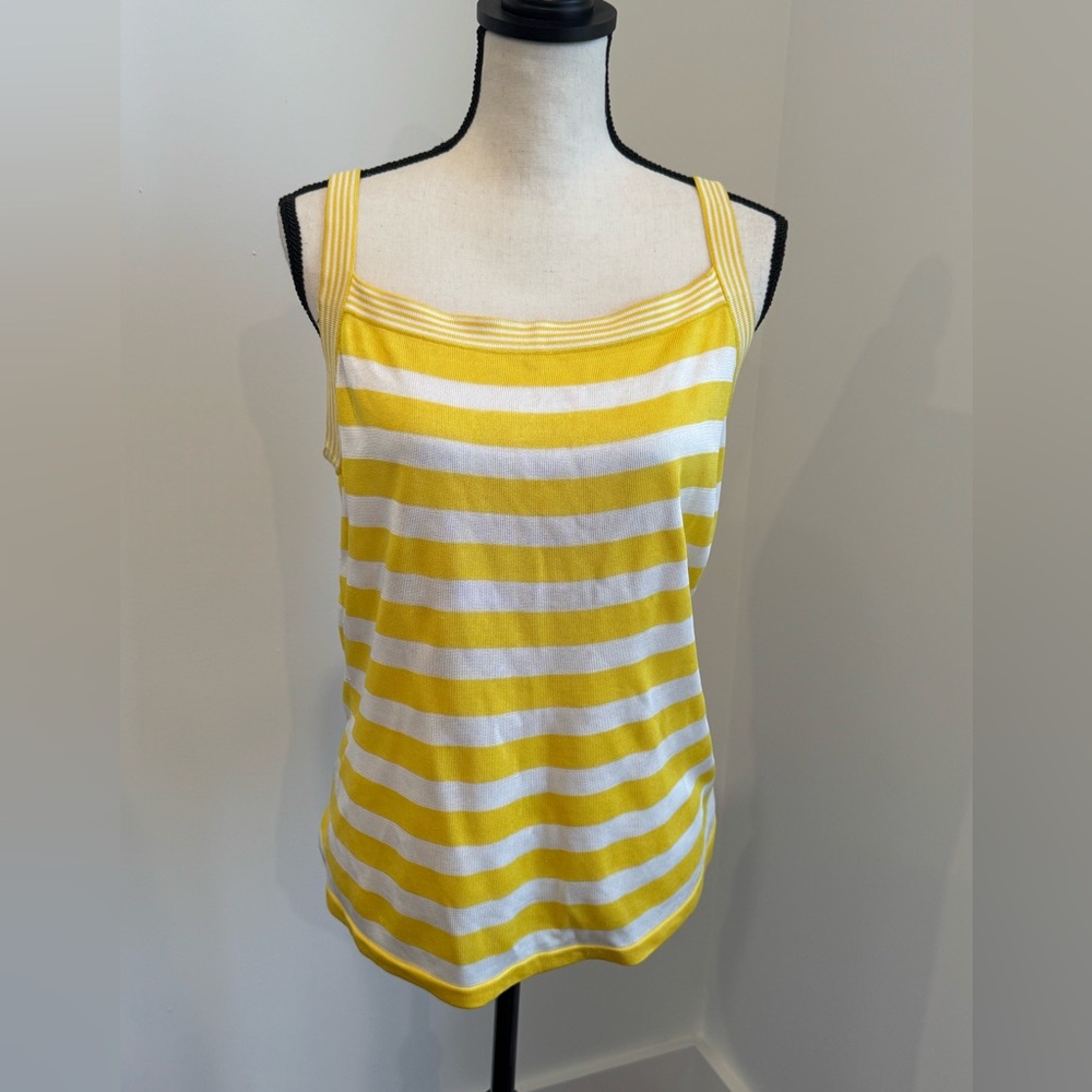Ellen Tracy striped yellow and white knit tank top large soft casual comfort